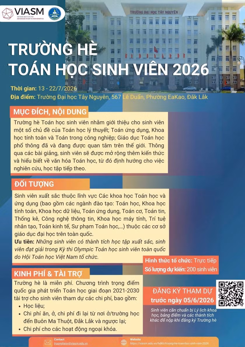 TRƯỜNG HÈ TOÁN HỌC SINH VIÊN 2026