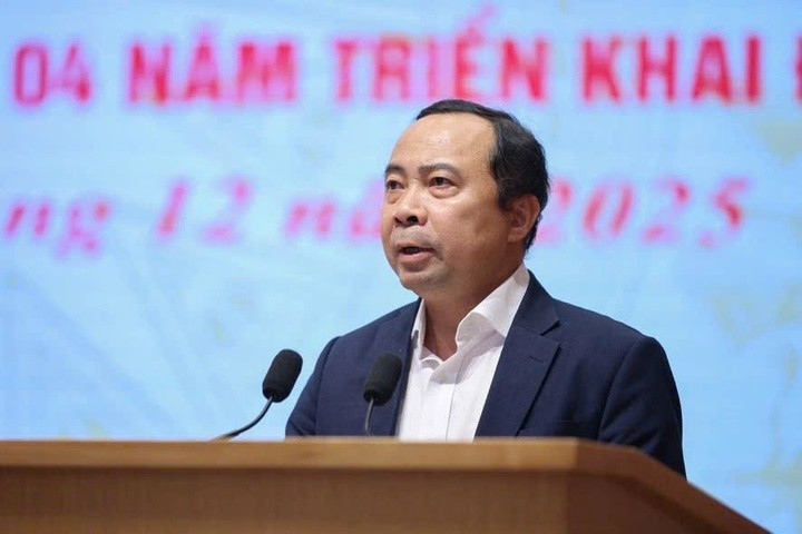 Thứ trưởng Thường trực Bộ Khoa học và Công nghệ Vũ Hải Quân trình bày Báo cáo tóm tắt tại Hội nghị. Ảnh: VGP/Nhật Bắc.