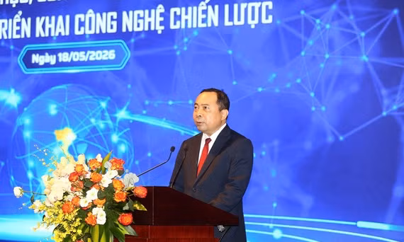 Bộ trưởng Bộ KH&CN Vũ Hải Quân phát biểu tại lễ chào mừng Ngày Khoa học, Công nghệ và Đổi mới sáng tạo Việt Nam và Hội nghị triển khai công nghệ chiến lược - Ảnh: VGP/Thu Giang.
