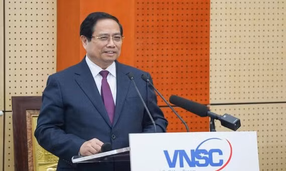 Thủ tướng Phạm Minh Chính phát biểu tại Lễ khánh thành Trung tâm Vũ trụ Việt Nam, ngày 13/3/2026. Ảnh: Lưu Quý.