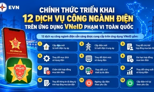 Các dịch vụ của EVN triển khai trên ứng dụng VNeID.