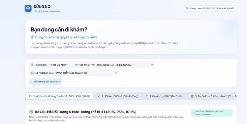 Giao diện của ứng dụng Đúng nơi đang trong quá trình phát triển. Ảnh chụp màn hình