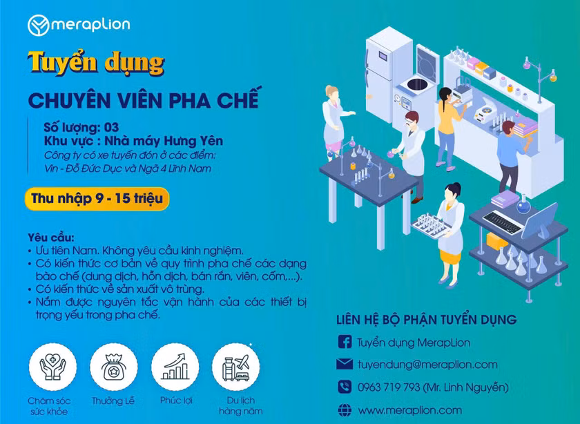 [MERAPLION] THÔNG BÁO TUYỂN DỤNG CHÍNH THỨC: VỊ TRÍ CHUYÊN VIÊN PHA CHẾ