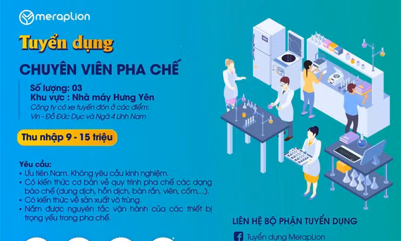 [MERAPLION] THÔNG BÁO TUYỂN DỤNG CHÍNH THỨC: VỊ TRÍ CHUYÊN VIÊN PHA CHẾ